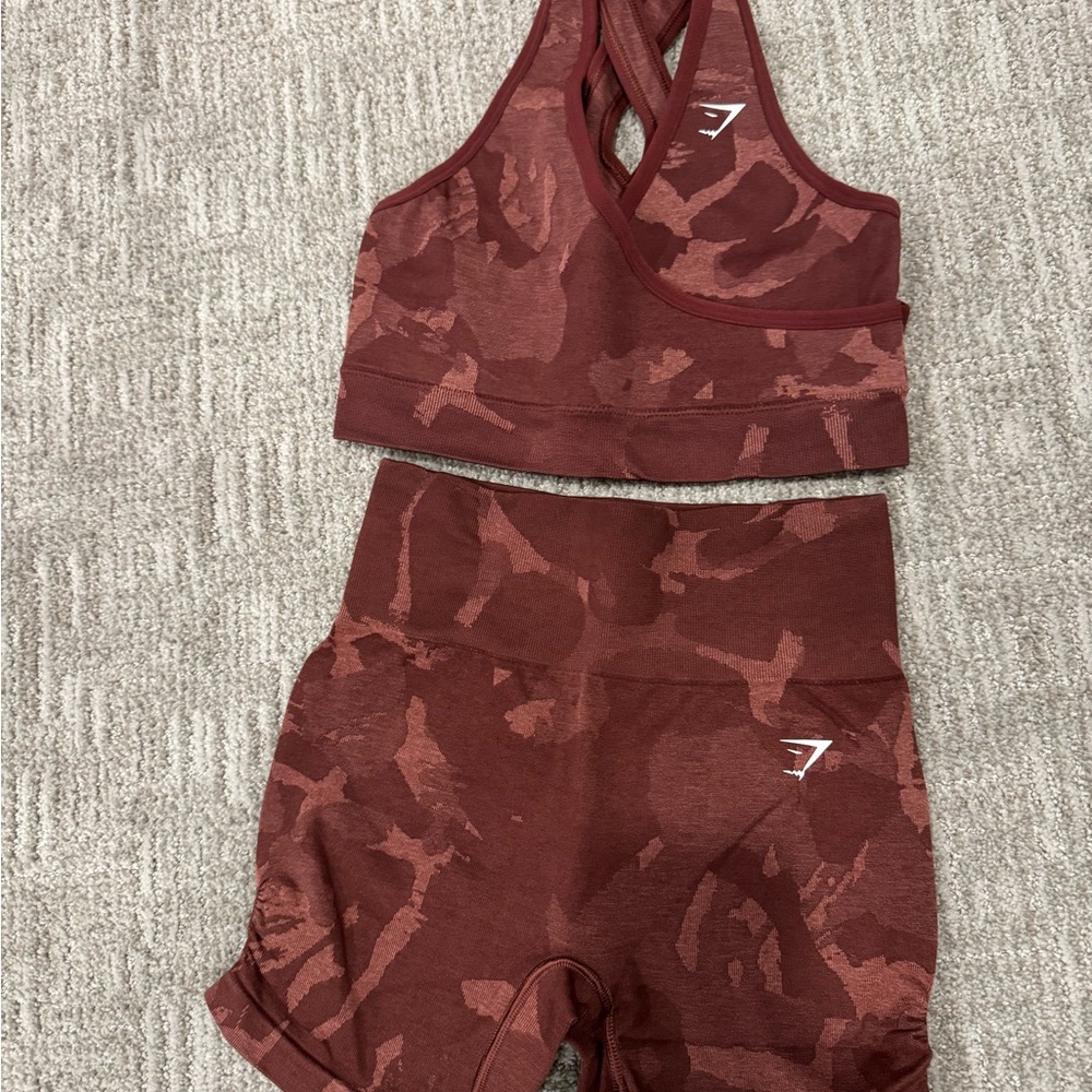 Brown Camo Sports Bra and Shorts Set